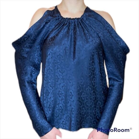 jonathan Simkhai Silk Long Sleeve Top in Navy, size S - NWT - Picture 2 of 14